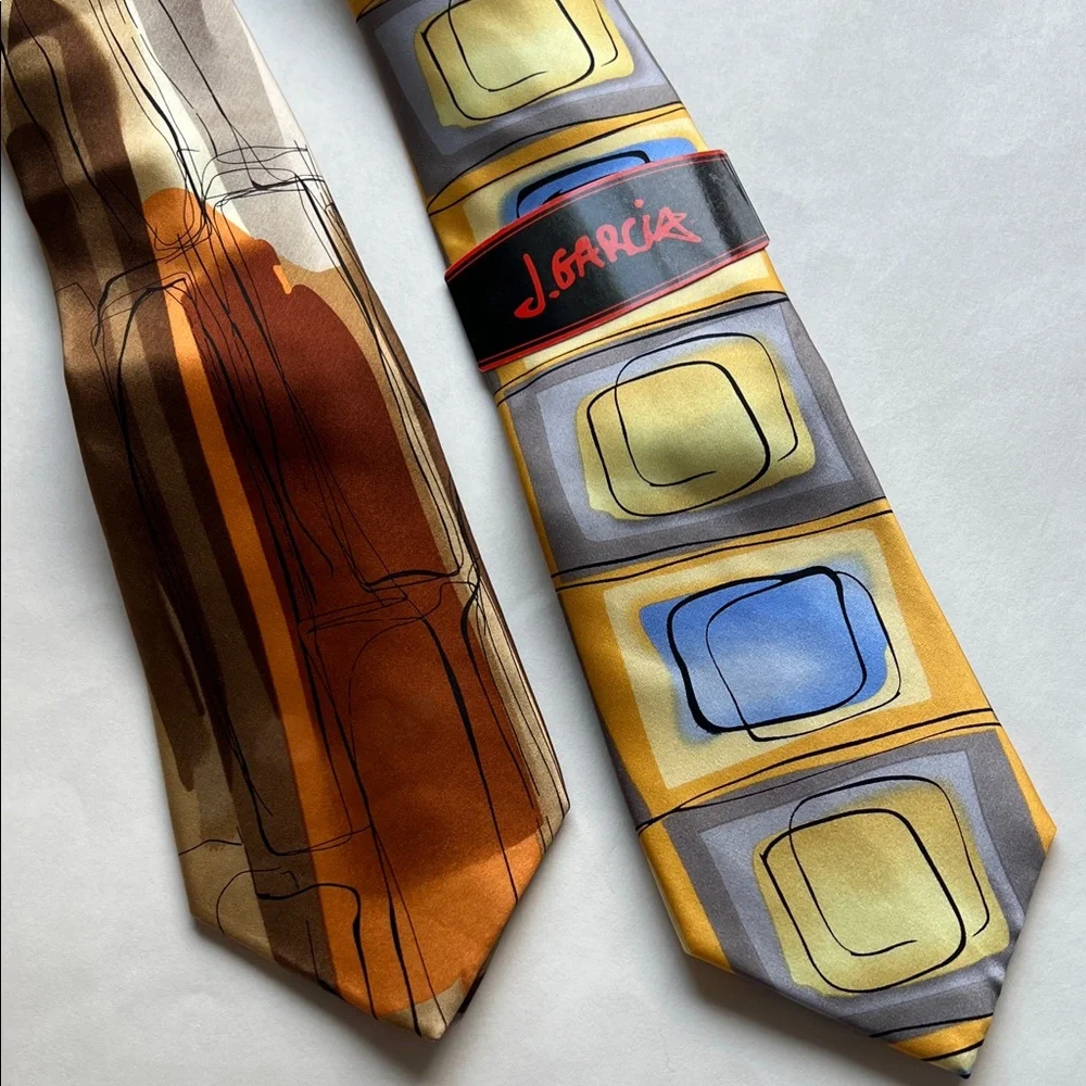 J. Garcia Yellow and Brown Geometric Men's Tie Set